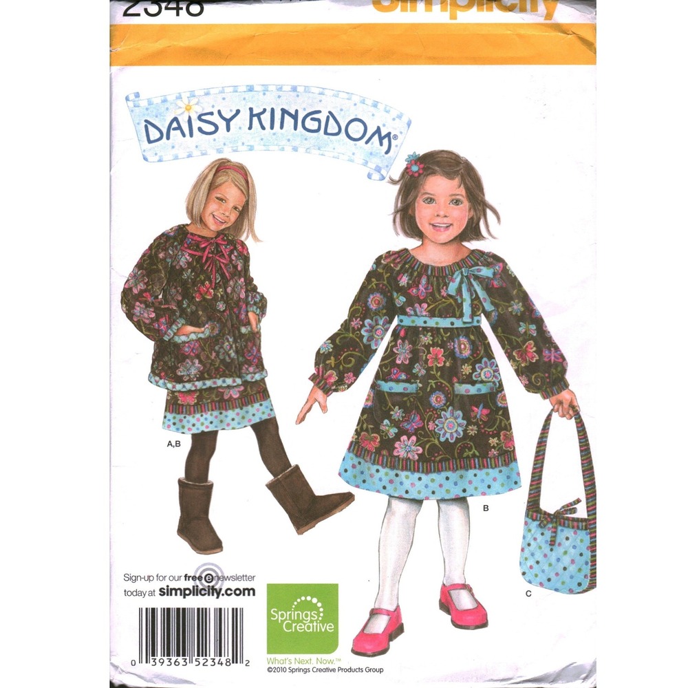 Simplicity 2348 Daisy Kingdom Girls Dress Tunic Bag Sewing Pattern Kids Size 2-4